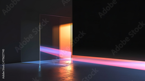 Minimalist distorted transparent glass chromatic aberration black abstract future technology background concept photo