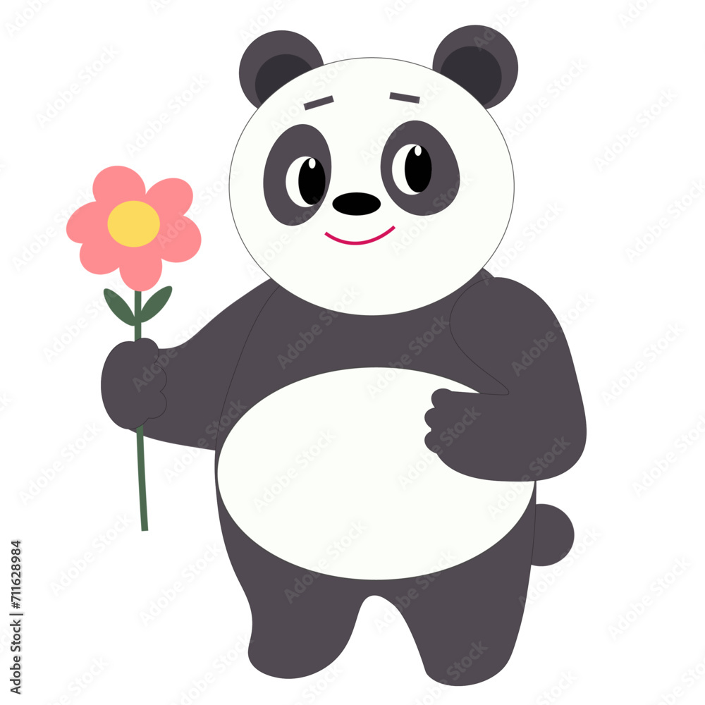 Naklejka premium Cute panda holding a flower