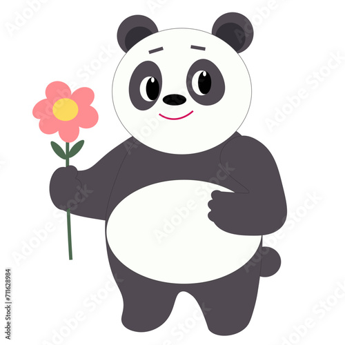 Cute panda holding a flower