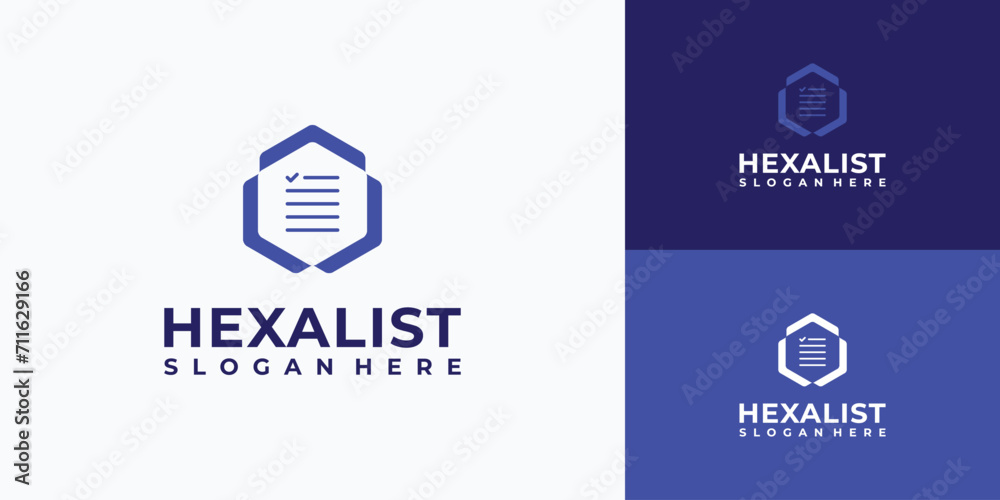 Vector logo design illustration of a check list in the shape of a hexagon with arrows on each side. Vector logo design illustration of a check list in the shape of a hexagon with arrows on each side.
