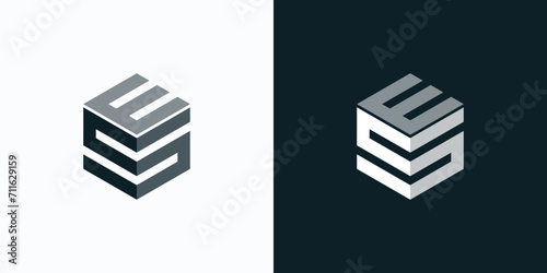 Letter E and S initials vector logo design in cube shape photo