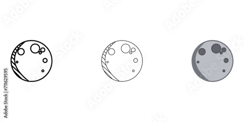 Waxing Crescent Weather Icon vector image on white background. Three icons thick, thin, colored outline. Can be used for mobile apps, web apps and print media