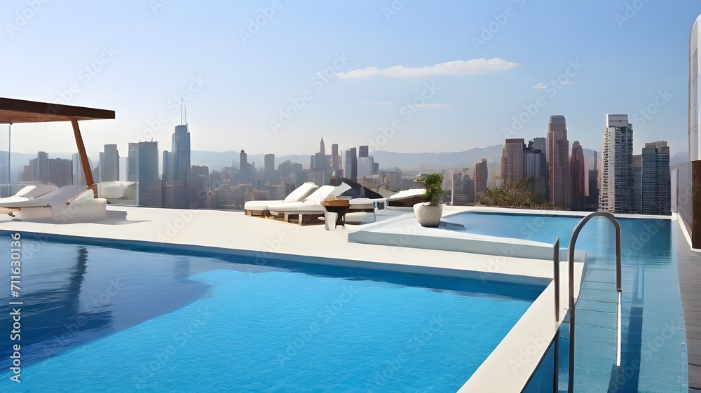 swimmingpools on a rooftop in an urban setting