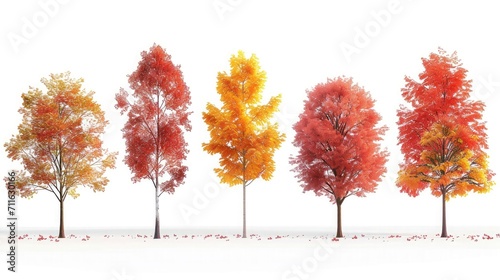 Collection autumn trees is isolated on white background