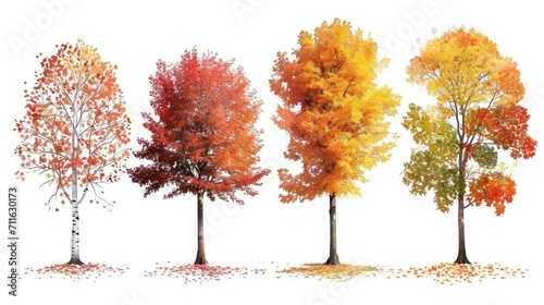 Collection autumn trees is isolated on white background