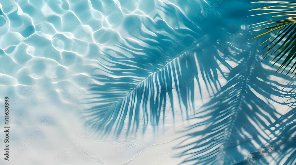 Top view of water surface with tropical leaf shadow. High-resolution