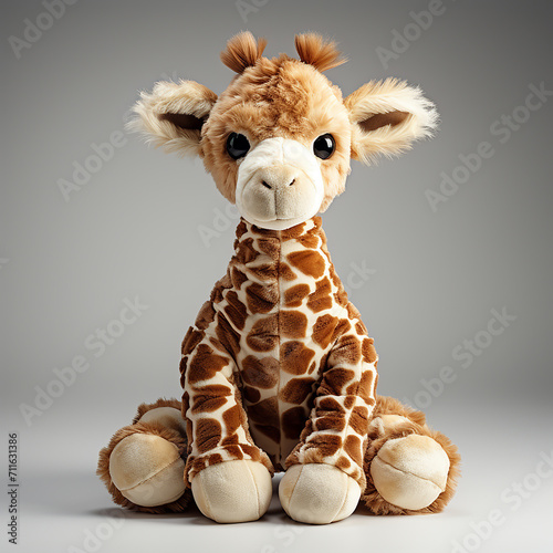 A plush toy giraffe isolated on white background.Front view.Copy and text space