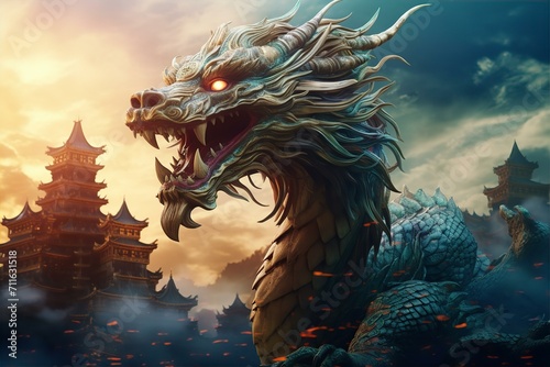 a Chinese dragon, a mythic creature renowned in East Asian culture  the mythic grandeur of the dragon © arjan_ard_studio