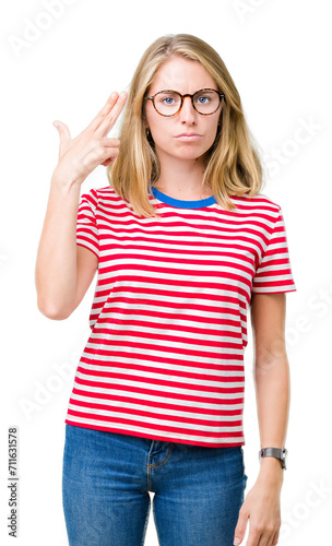Photography Beautiful young woman wearing glasses over isolated background Shooting and killing oneself pointing hand and fingers to head, suicide gesture