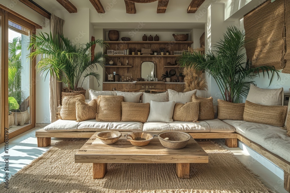 Fototapeta premium a room with serene peaceful ambiance and plants decorated ideas style inspiration