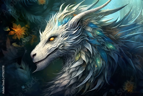 Head of the dragon, the fierce and intricate visage of a mythological dragon