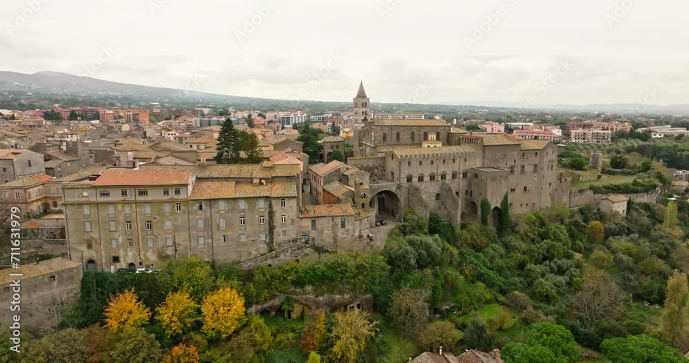Aerial view architecture cityscape Viterbo Italy. an ancient castle in a historical city. High quality 4k footage