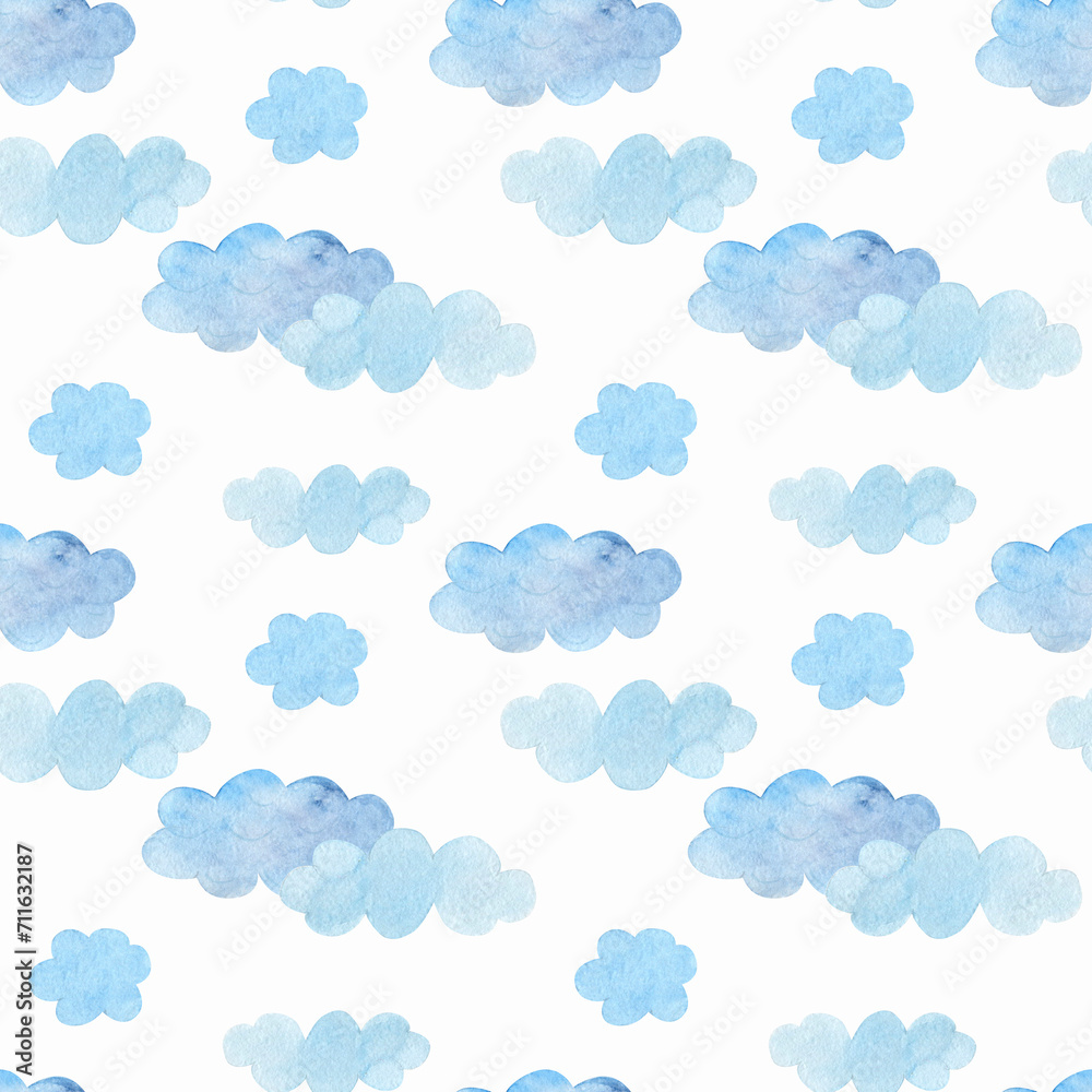 Seamless pattern of blue clouds on a white background. Seamless pattern of blue clouds on a white background.