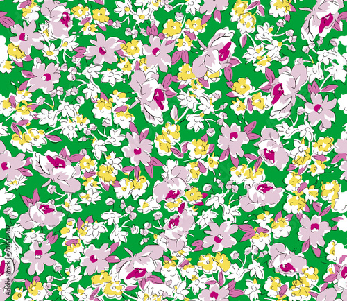 Fototapeta Naklejka Na Ścianę i Meble -  Seamless watercolor floral pattern - pink blush flowers elements, green leaves branches on dark black background; for wrappers, wallpapers, postcards, greeting cards, wedding invites, romantic events.