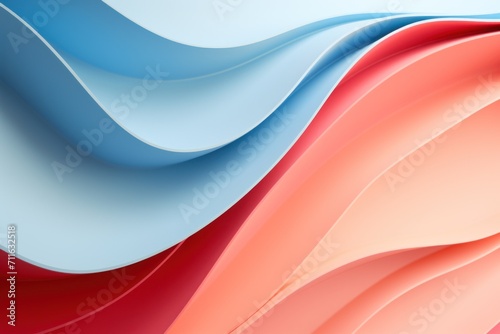 A blue, pink, and red paper wallpaper, in the style of light pink and light peach, colorful curves © Michael