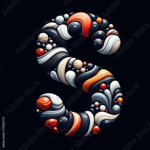 S letter shape made of marble pebbles. AI generated illustration photo