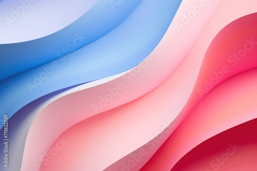 A blue, pink, and red paper wallpaper, in the style of light pink and light coral, colorful curves