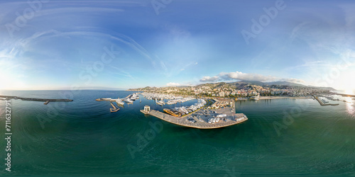 Fototapeta Naklejka Na Ścianę i Meble -  Sanremo, Italy. Aerial view of city skyline on a sunny afternoon. 360 degrees spherical images