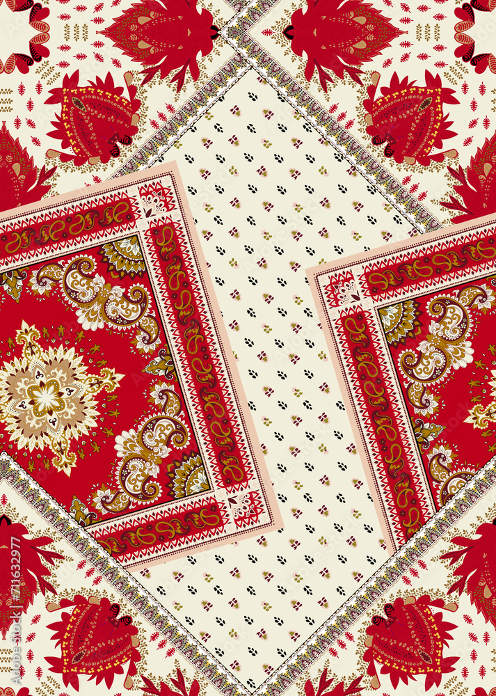 patchwork floral pattern with paisley and indian flower motifs. damask style pattern for textil and decoration
patchwork floral pattern with paisley and indian flower motifs. damask style pattern for textil and decoration