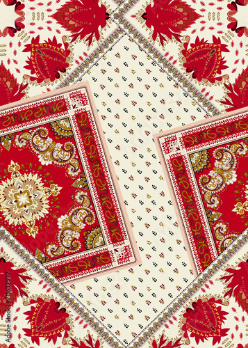 patchwork floral pattern with paisley and indian flower motifs. damask style pattern for textil and decoration 