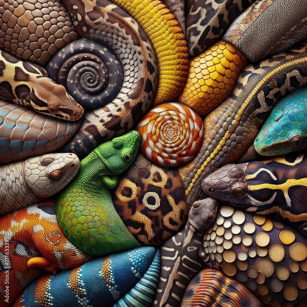 textures of different reptiles, creative abstract art 