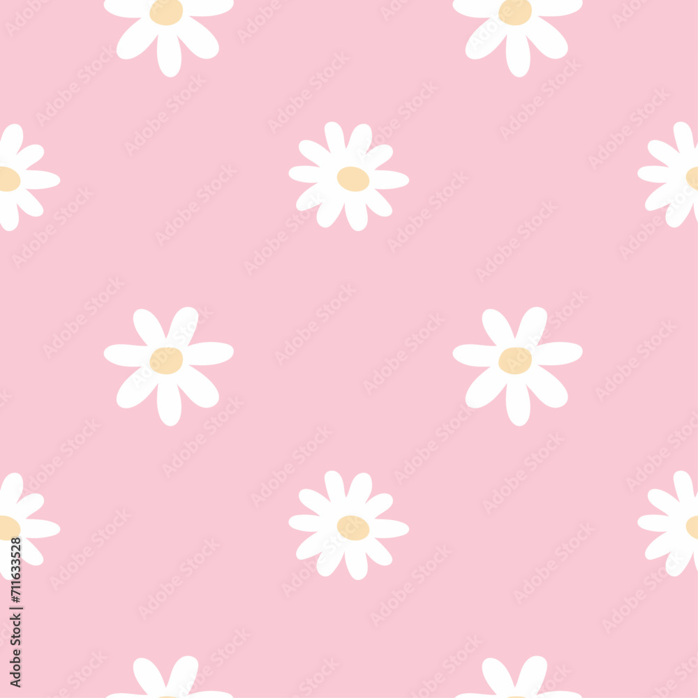 Vector cute seamless pink pastel daisy pattern Floral seamless pattern with chamomile. Cute abstract daisy flowers.hand drawn on pink background vector illustration. Cute summer spring wallpaper Vector cute seamless pink pastel daisy pattern Floral seamless pattern with chamomile. Cute abstract daisy flowers.hand drawn on pink background vector illustration. Cute summer spring wallpaper