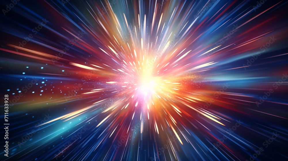 An explosion of light with colored rays An explosion of light with colored rays