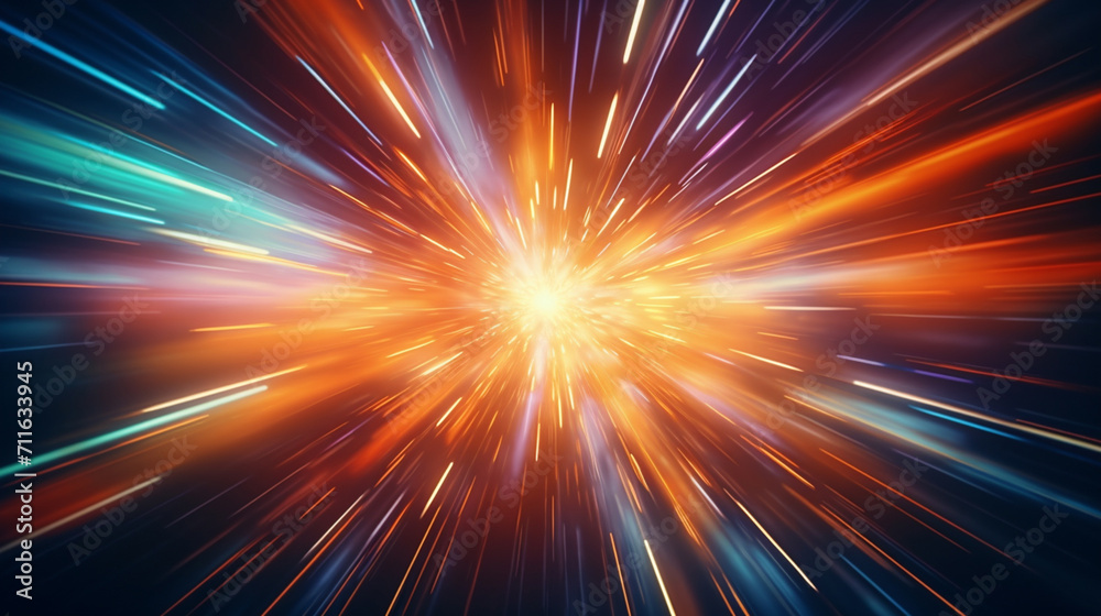 Fototapeta premium An explosion of light with colored rays