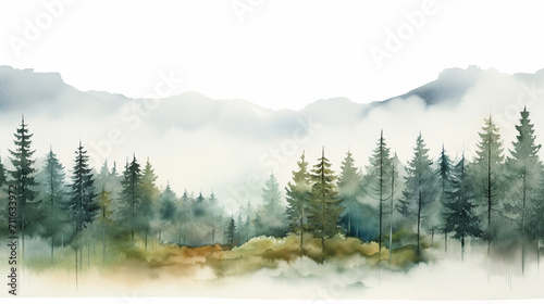A forest in watercolor clipart style