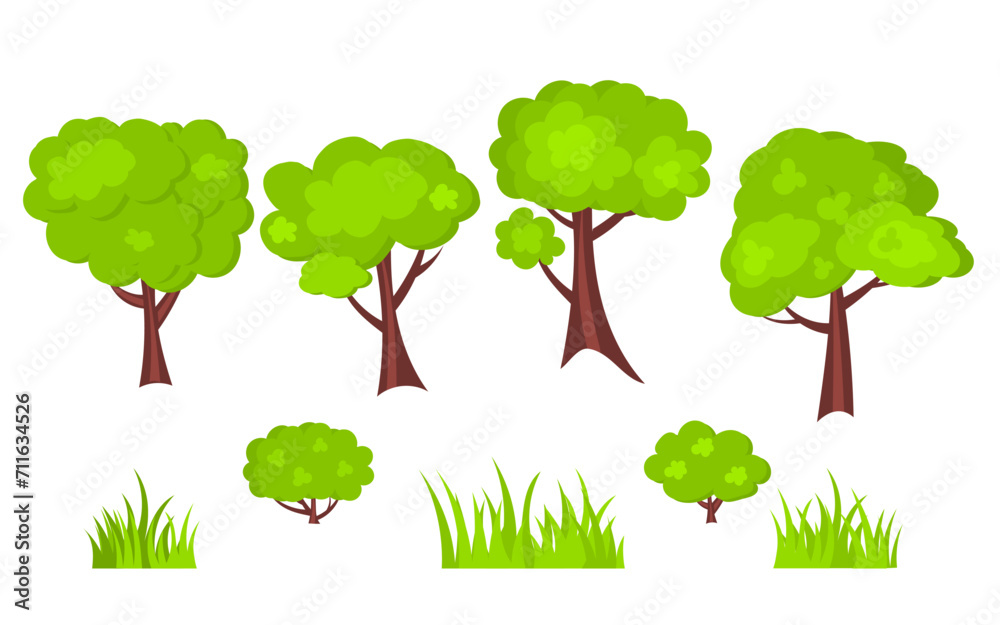 Set of trees, grass and bushes