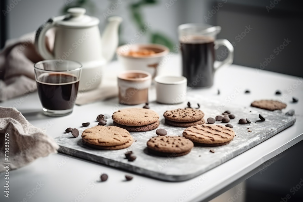 Coffee and cookies on white table Coffee and cookies on white table
