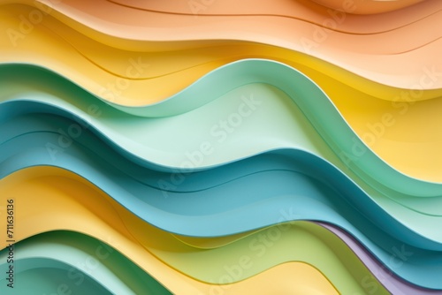A green, yellow, and purple paper wallpaper, in the style of light turquoise and light peach, colorful 
