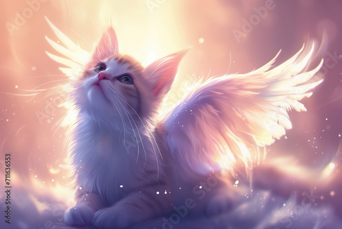 Divine And Cute Cat With Angelic Wings