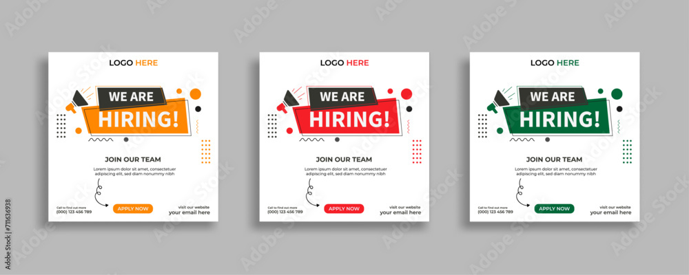 We are hiring job vacancy social media post or square web banner template vector design	