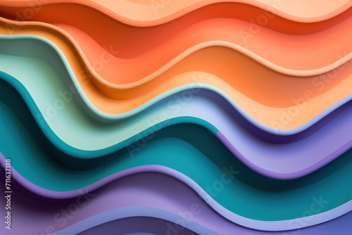 A orange  purple  and green paper wallpaper  in the style of light orange and light brown  colorful curves