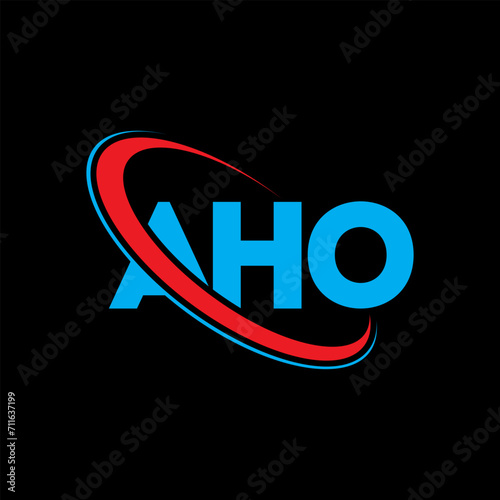 AHO logo. AHO letter. AHO letter logo design. Initials AHO logo linked with circle and uppercase monogram logo. AHO typography for technology, business and real estate brand. photo