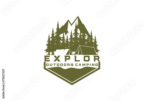vector illustration of camping in a mountain forest