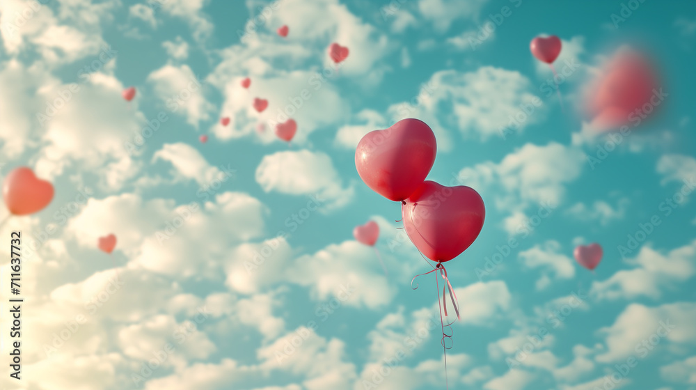 Heart-Shaped Balloons Soaring into the Sky