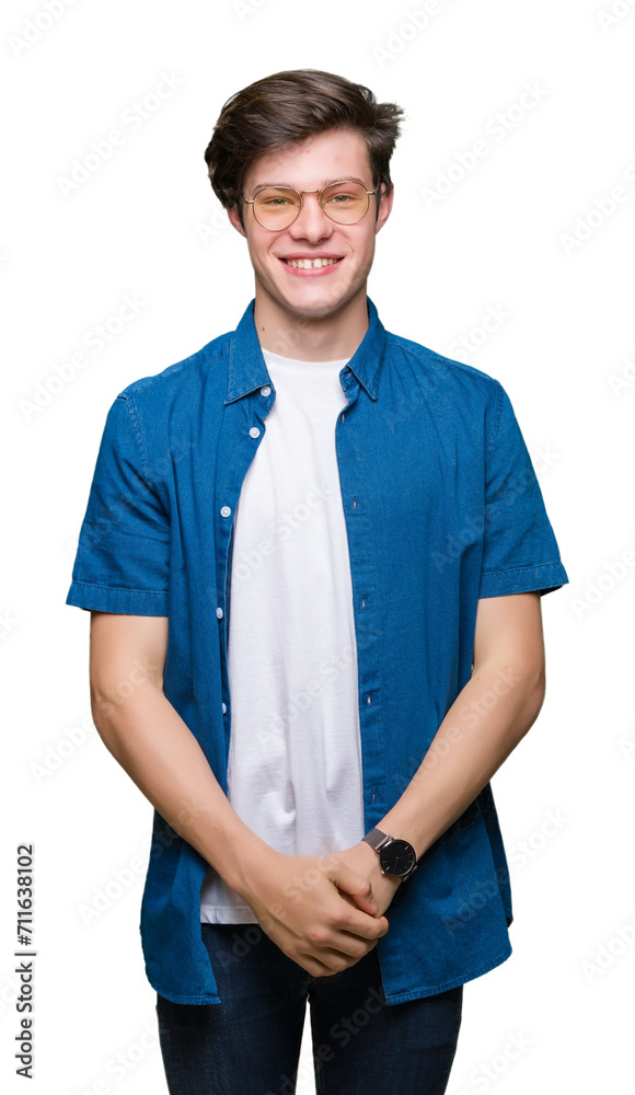 Young handsome man wearing glasses over isolated background with a happy and cool smile on face. Lucky person. Young handsome man wearing glasses over isolated background with a happy and cool smile on face. Lucky person.
