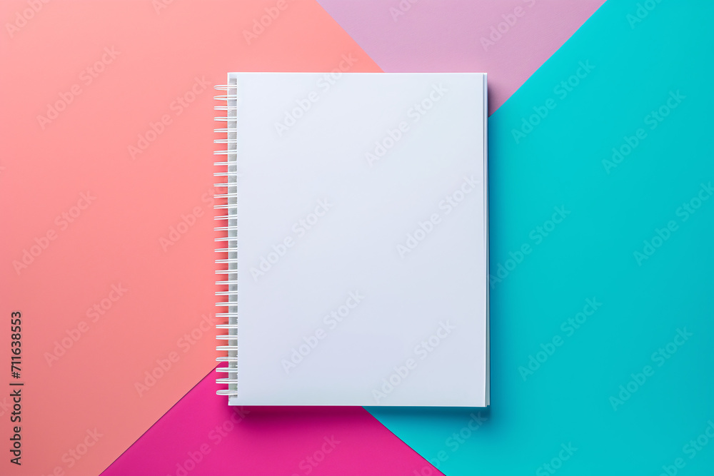 Blank spiral notebook on a colorful geometric background Blank spiral notebook on a colorful geometric background