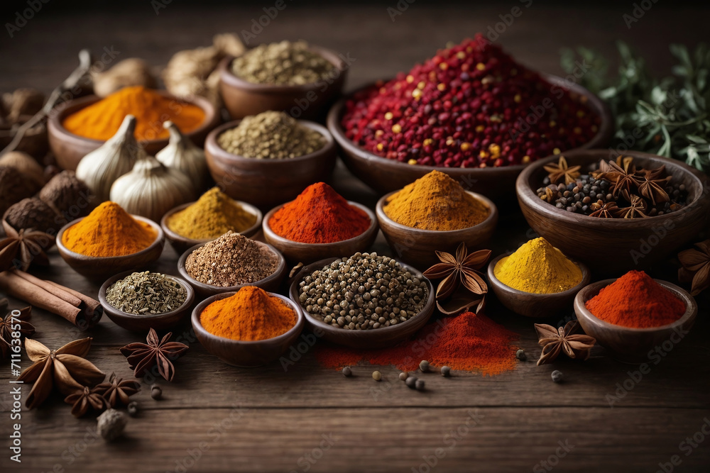variety of spices in bowls	
