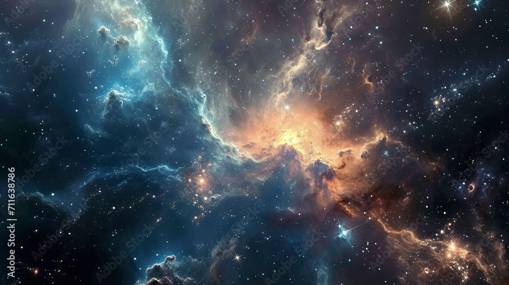 Glowing huge nebula with young stars. Space background. - obrazy, fototapety, plakaty 
