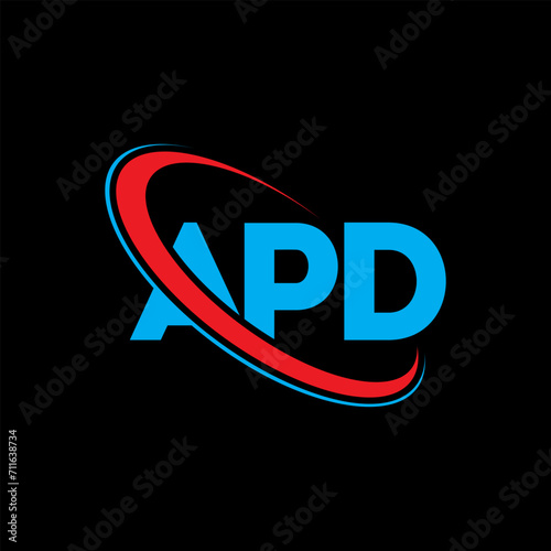 APD logo. APD letter. APD letter logo design. Initials APD logo linked with circle and uppercase monogram logo. APD typography for technology, business and real estate brand. photo
