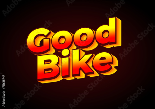 Good bike. Text effect in 3D look. Gradient yellow red color. dark red background color