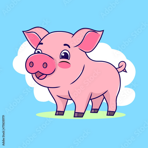 Cute Pig. Cartoon Vector Icon Illustration. Farm Animal  Isolated. Flat Cartoon Style