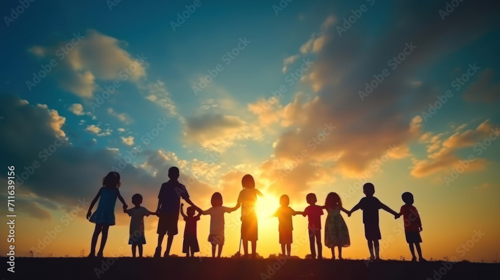 silhouette of family on sunset background silhouette of family on sunset background