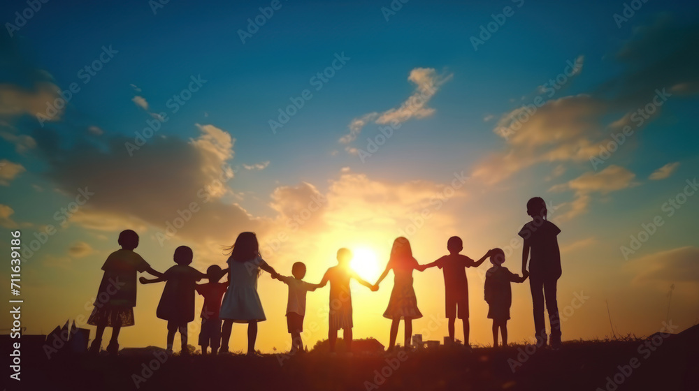 silhouette of family on sunset background silhouette of family on sunset background