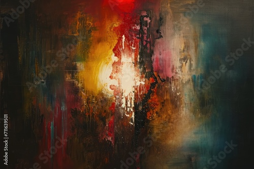 abstract painting with a mix of vibrant and dark colors