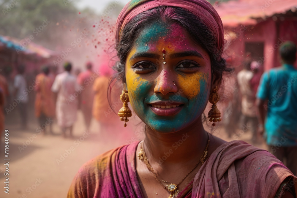 Young Woman Enjoying Holi Festival India