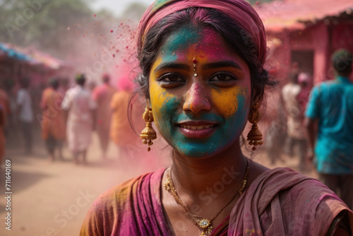 Young Woman Enjoying Holi Festival India © Magic Art